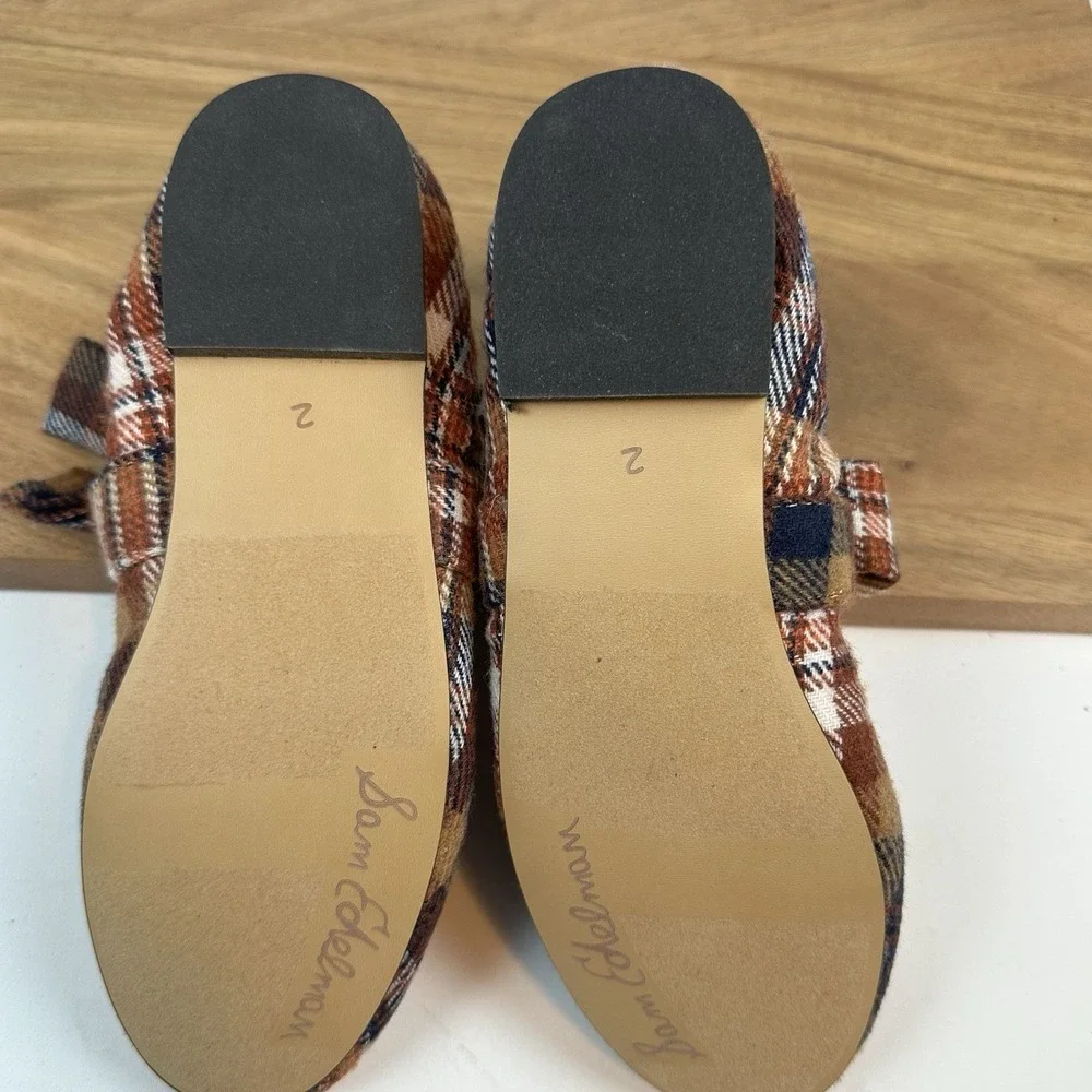 New Big Kids Sam Edelman Felicity Rust Plaid Ballet Flats‎ Shoes Size 2 Y